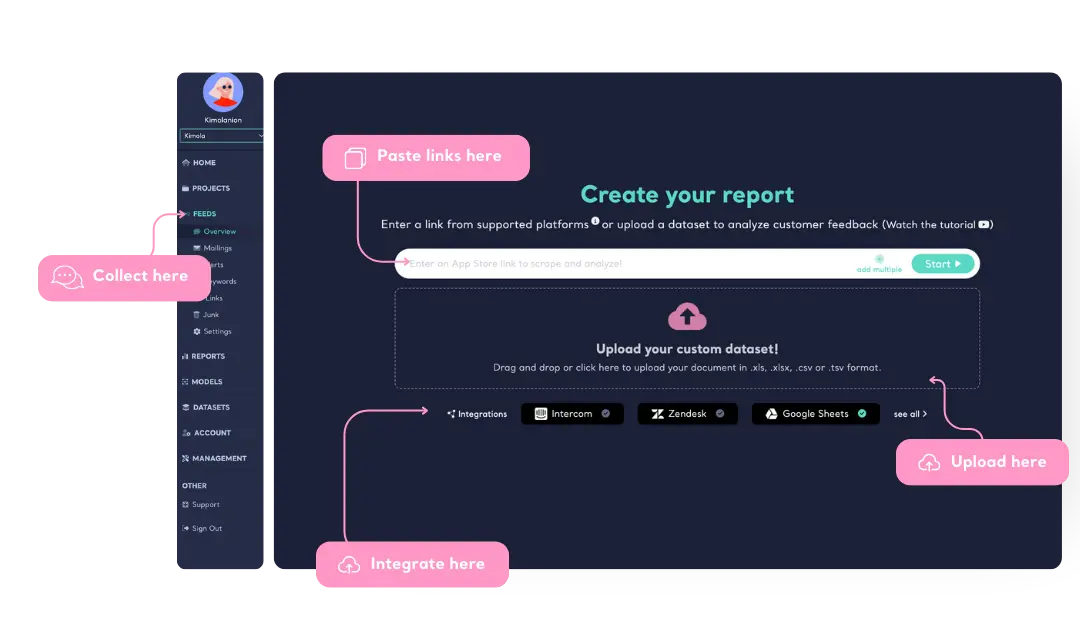 Collect, Upload or Integrate User Feedback