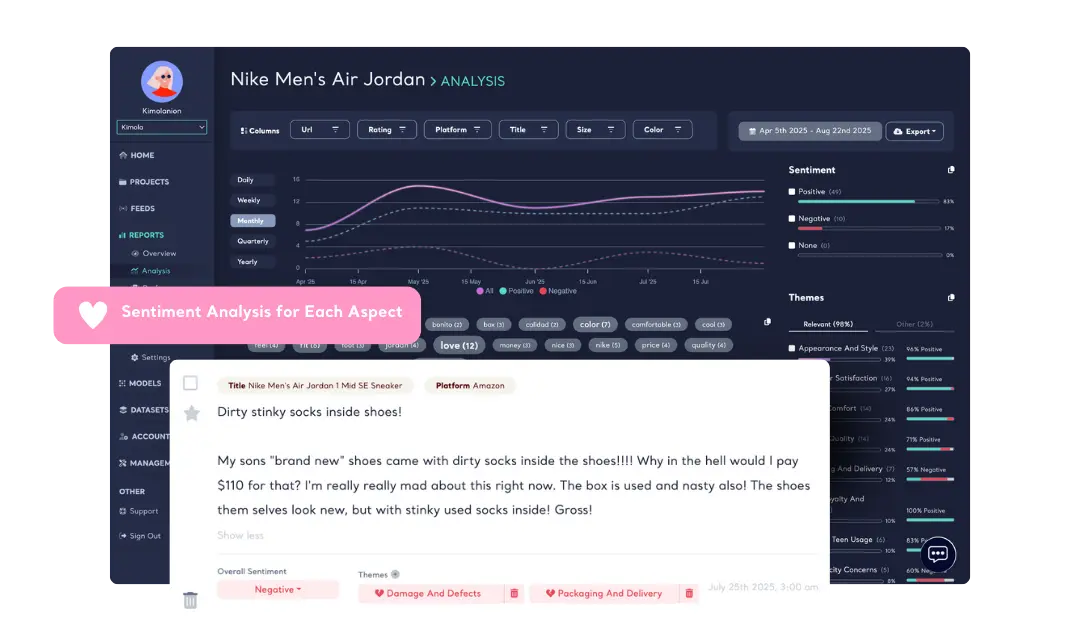 Sentiment and Themes with Aspect-Based Accuracy