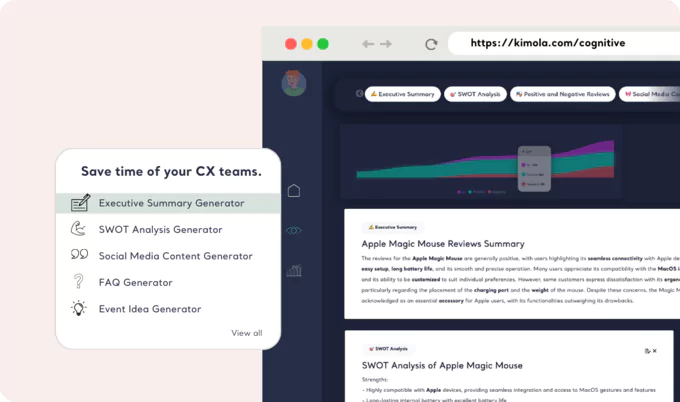 Generate Summary, SWOT Analysis, Insights and TOP Liked Features Lists