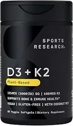 Sports Research Vitamin D3 K2 Supplement: Plant-Based Quality for Enhanced Health Benefits