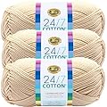 Lion Brand 24/7 Cotton Yarn, Yarn for Knitting, Crocheting, and Crafts, Ecru, Pack of 3
